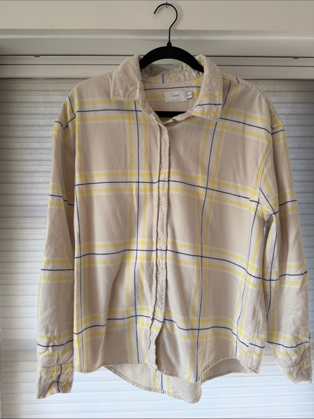 Onia Cream And Yellow Plaid Shirt